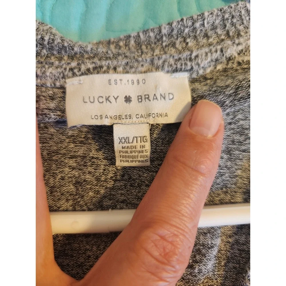 Lucky Brand Womens XXL Grey Marl V-Neck Pullover Sweater Long Sleeve Tunic Relax